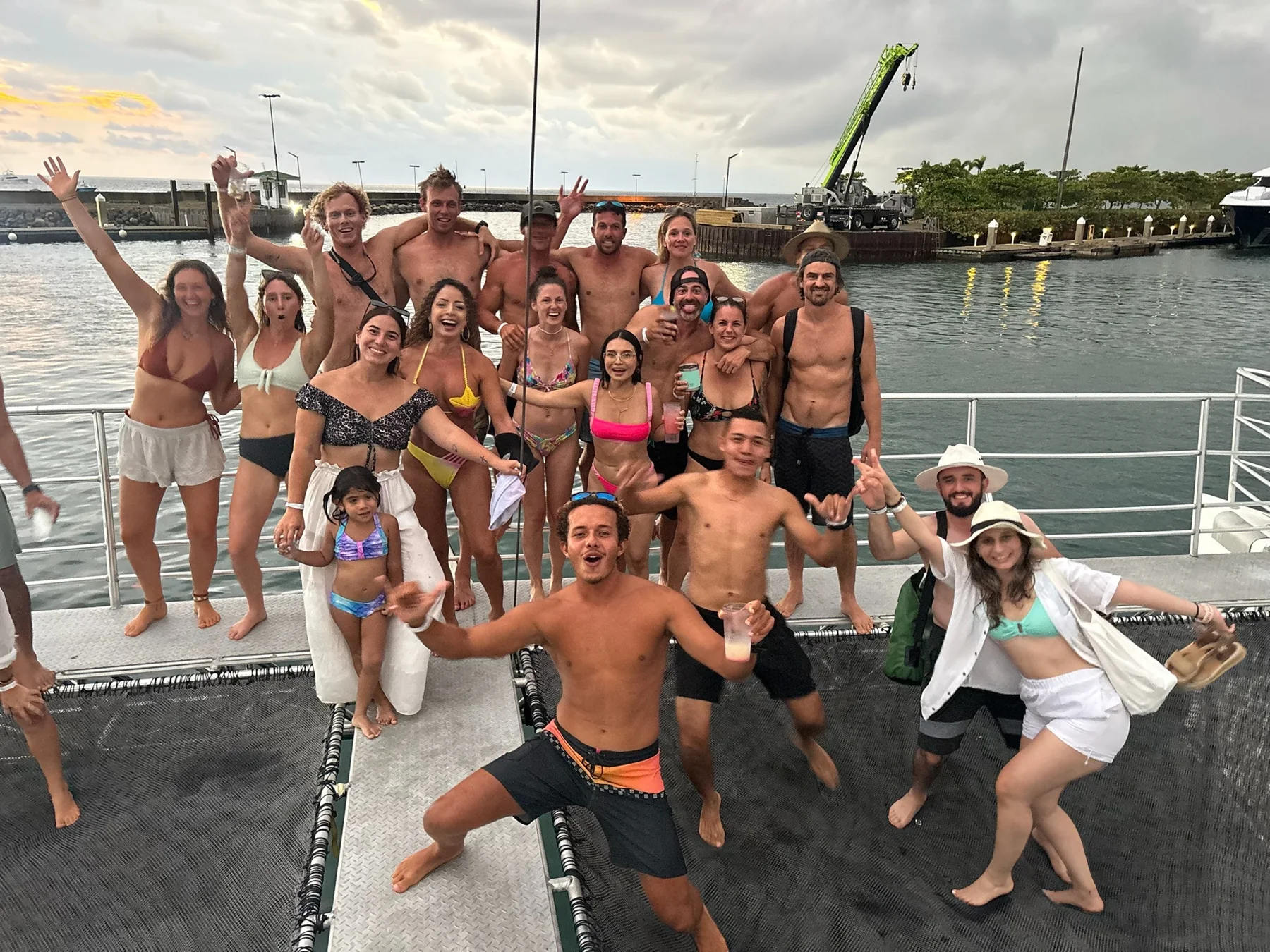 Group of travelers gathered on the deck of a boat