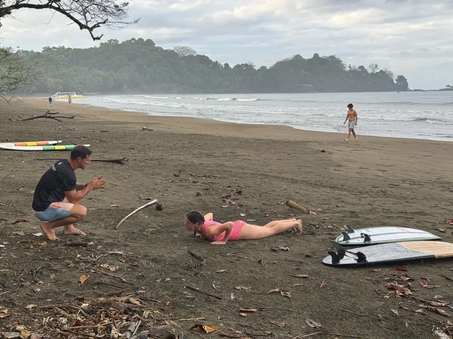 Practicing the pop-up before entering the water
