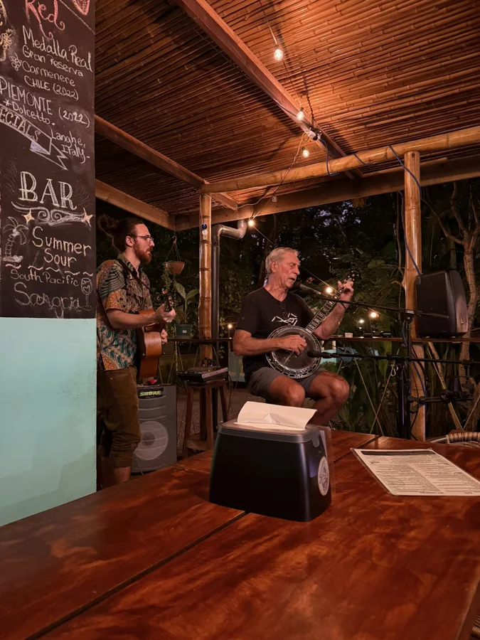 Music and conversation after dark